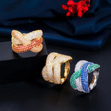 Pera Green CZ Crystal Engagement Cross Resizable Finger Rings for Women