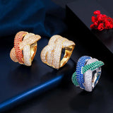 Pera Green CZ Crystal Engagement Cross Resizable Finger Rings for Women