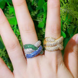 Pera Green CZ Crystal Engagement Cross Resizable Finger Rings for Women