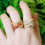Pera Green CZ Crystal Engagement Cross Resizable Finger Rings for Women
