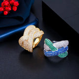 Pera Green CZ Crystal Engagement Cross Resizable Finger Rings for Women