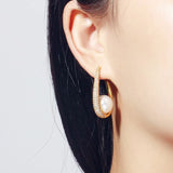 Pera Pearl Cubic Zircon Long Drop Earring Yellow Circle for Party E393