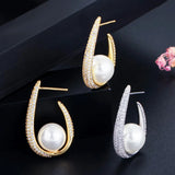 Pera Pearl Cubic Zircon Long Drop Earring Yellow Circle for Party E393