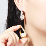 Pera Pearl Cubic Zircon Long Drop Earring Yellow Circle for Party E393