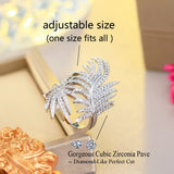 Pera Cross Leaf CZ Open Band Resizable Ring R125