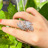 Pera Cross Leaf CZ Open Band Resizable Ring R125