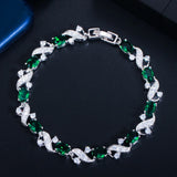 Green Red CZ Crystal Cross Chain Link Tennis Bracelet