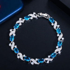 Green Red CZ Crystal Cross Chain Link Tennis Bracelet