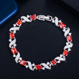 Green Red CZ Crystal Cross Chain Link Tennis Bracelet