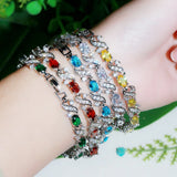 Green Red CZ Crystal Cross Chain Link Tennis Bracelet