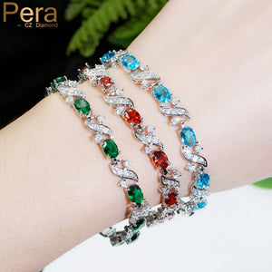 Green Red CZ Crystal Cross Chain Link Tennis Bracelet