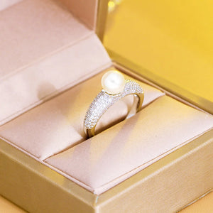 Pera Pearl Open Rings CZ Bridal Wedding Bands R202