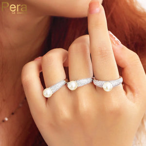 Pera Pearl Open Rings CZ Bridal Wedding Bands R202