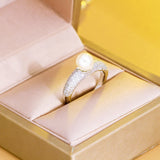Pera Pearl Open Rings CZ Bridal Wedding Bands R202