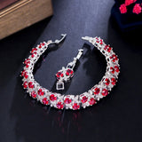 Pera Leaf & Oval Chain Link Silver Red Green Cubic Zirconia Bracelet