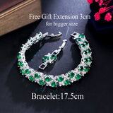 Pera Leaf & Oval Chain Link Silver Red Green Cubic Zirconia Bracelet