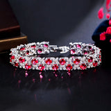 Pera Leaf & Oval Chain Link Silver Red Green Cubic Zirconia Bracelet