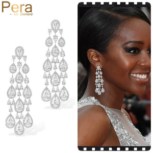 Cubic Zirconia Long Bridal Wedding Earrings for Ladies Party Jewelry