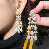 Cubic Zirconia Long Bridal Wedding Earrings for Ladies Party Jewelry