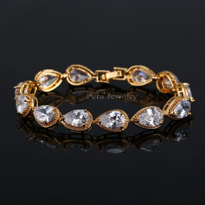 Pera CZ Zircon Water Drop Bangle Bracelet for Women Costume Jewelry