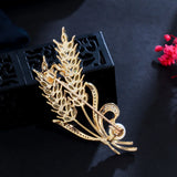 Pera Wheat Ears Brooches Yellow CZ Zirconia Pearl Broochpins