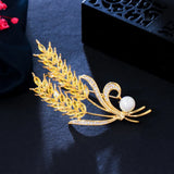 Pera Wheat Ears Brooches Yellow CZ Zirconia Pearl Broochpins