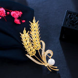 Pera Wheat Ears Brooches Yellow CZ Zirconia Pearl Broochpins