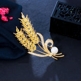 Pera Wheat Ears Brooches Yellow CZ Zirconia Pearl Broochpins