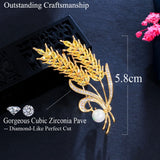Pera Wheat Ears Brooches Yellow CZ Zirconia Pearl Broochpins