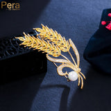 Pera Wheat Ears Brooches Yellow CZ Zirconia Pearl Broochpins