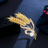 Pera Wheat Ears Brooches Yellow CZ Zirconia Pearl Broochpins