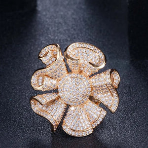 Pera Women Big 3D Flower Rings CZ Bridal Party Jewelry R086