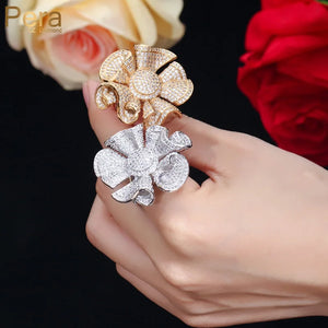 Pera Women Big 3D Flower Rings CZ Bridal Party Jewelry R086