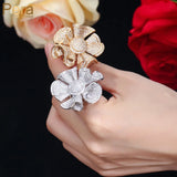 Pera Women Big 3D Flower Rings CZ Bridal Party Jewelry R086