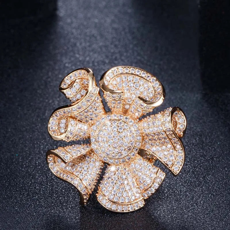Pera Women Big 3D Flower Rings CZ Bridal Party Jewelry R086