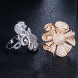 Pera Women Big 3D Flower Rings CZ Bridal Party Jewelry R086