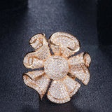 Pera Women Big 3D Flower Rings CZ Bridal Party Jewelry R086