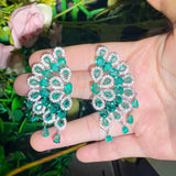 Sparkling CZ Flower Tassel Earrings for Brides