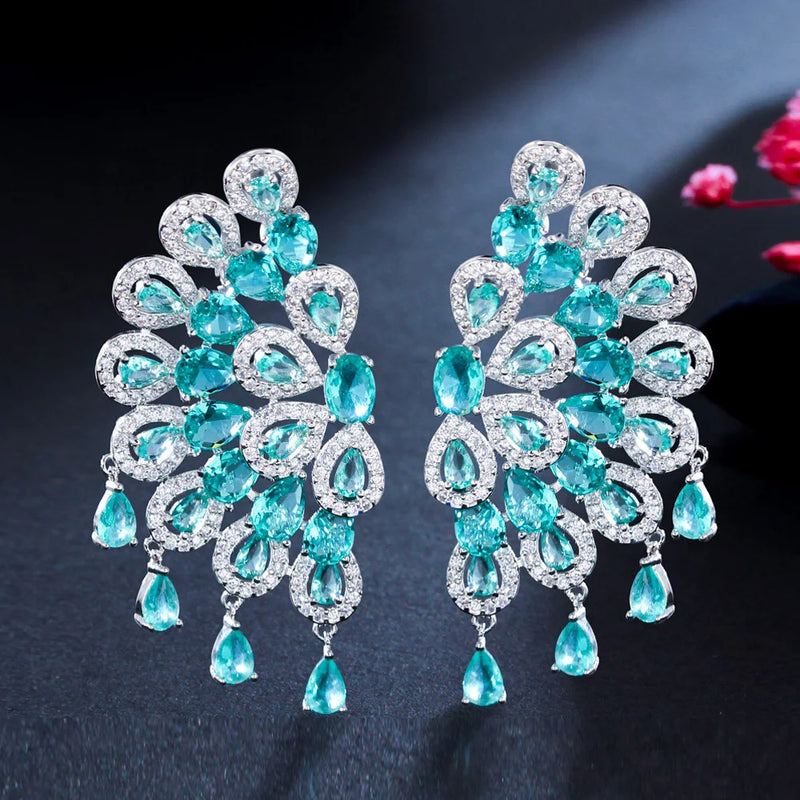 Sparkling CZ Flower Tassel Earrings for Brides