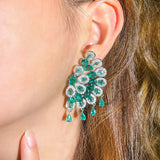 Sparkling CZ Flower Tassel Earrings for Brides