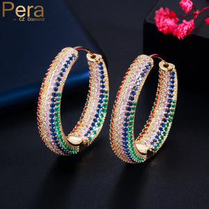 Pera Exclusive Multicolor CZ Stone Paved Circle Hoop Earrings for Ladies