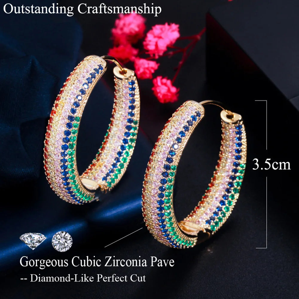Pera Exclusive Multicolor CZ Stone Paved Circle Hoop Earrings for Ladies