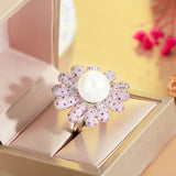 Large Pearl Flower Adjustable Open Ring