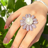 Large Pearl Flower Adjustable Open Ring