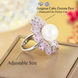 Large Pearl Flower Adjustable Open Ring
