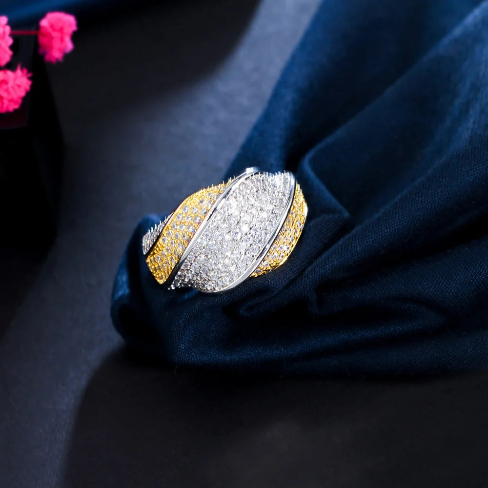 Extraordinary CZ Zircon Striped Bridal Wedding Open Resizable Ring R020