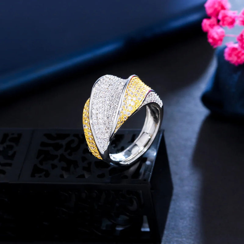 Extraordinary CZ Zircon Striped Bridal Wedding Open Resizable Ring R020