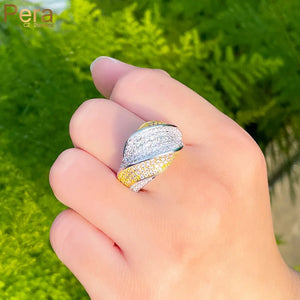 Extraordinary CZ Zircon Striped Bridal Wedding Open Resizable Ring R020