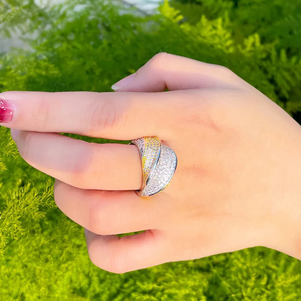 Extraordinary CZ Zircon Striped Bridal Wedding Open Resizable Ring R020