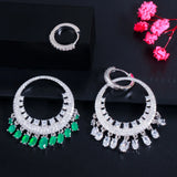 Green Zirconia Party Hoop Earrings Ethnic Style Dangle Jewelry E077